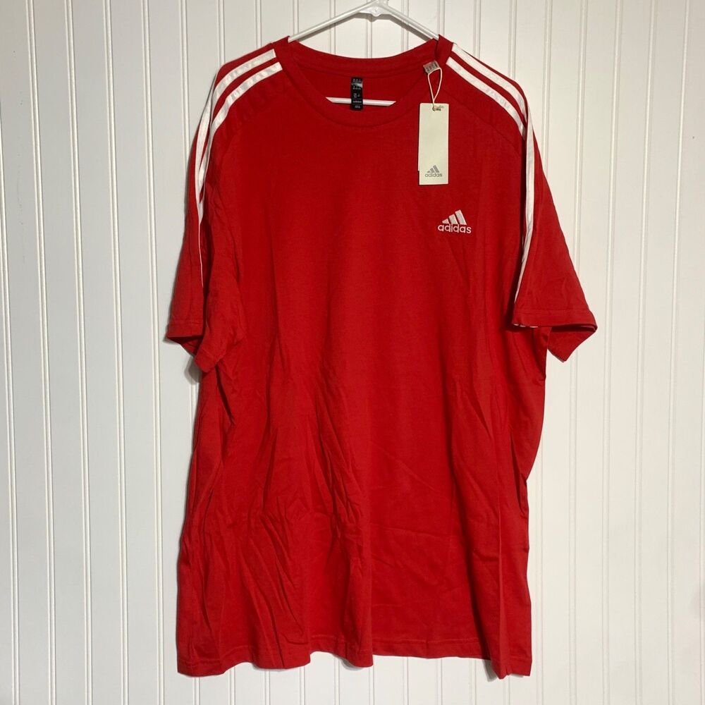 Adidas Men's 3-Stripe Red Climalite‎ Short Sleeve Shirt Size 2XLT